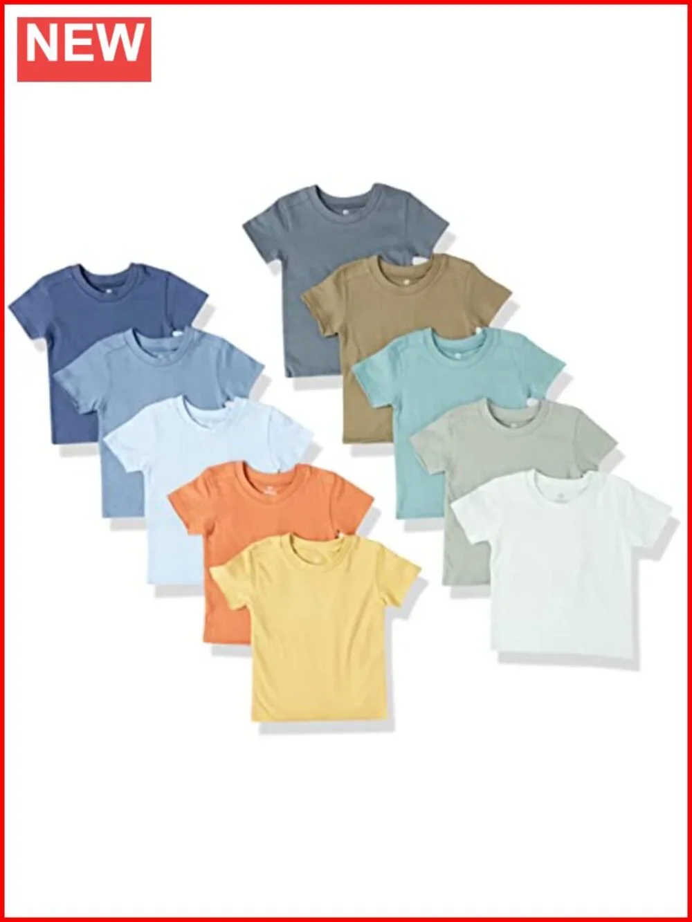 100% Organic Cotton Short Sleeve T-Shirts 10-Pack for Baby Toddler Kids